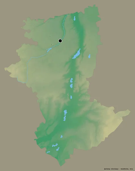 Form Qostanay Regionen Kazakstan Med Sin Huvudstad Isolerad Solid Färg — Stockfoto