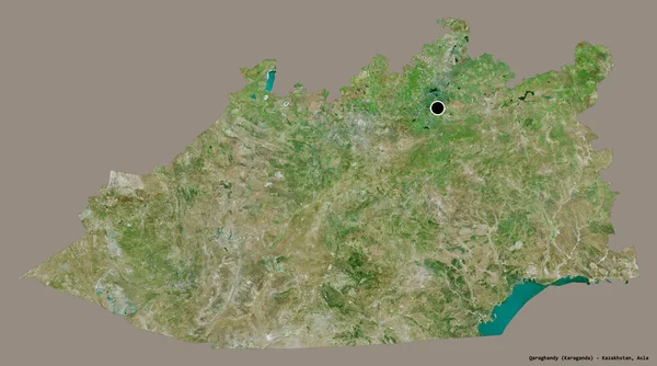 カザフスタンのカラグハンティ地方の形で その首都はしっかりした色の背景に隔離されています 衛星画像 3Dレンダリング — ストック写真