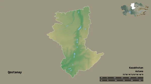 Form Qostanay Regionen Kazakstan Med Dess Huvudstad Isolerad Solid Bakgrund — Stockfoto