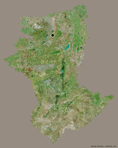 カザフスタンの地域であるQostanayの形状で その首都はしっかりとした色背景に隔離されています 衛星画像 3Dレンダリング — ストック写真