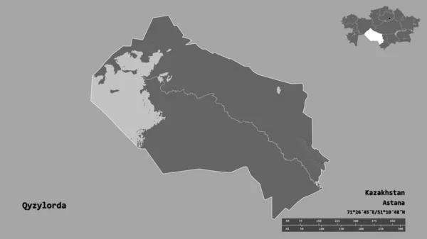 Forma Qyzylorda Región Kazajstán Con Capital Aislada Sobre Fondo Sólido — Foto de Stock