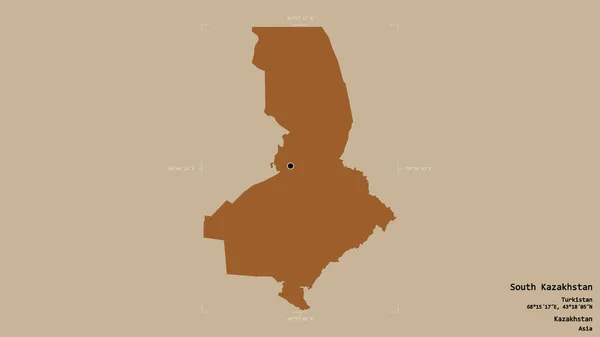 Området Sør Kasakhstan Region Kasakhstan Isolert Solid Bakgrunn Georeferenset Avgrensningsboks – stockfoto