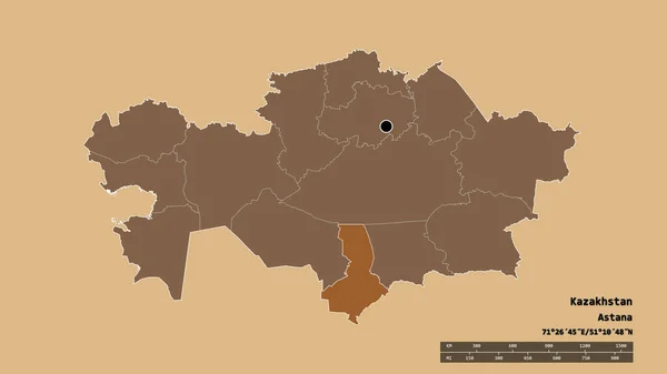 카자흐스탄의 형태와 중심의 그리고 카자흐스탄 지역이 라벨이요 패턴이 텍스처 렌더링 — 스톡 사진