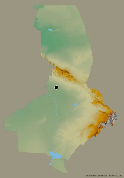 南カザフスタン カザフスタンの地域の形状は その資本金をしっかりとした色の背景に隔離された 地形図 3Dレンダリング — ストック写真