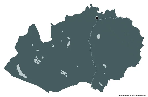 Форма Західного Казахстану Казахстан Столицею Ізольованою Білому Тлі Кольорові Карти — стокове фото