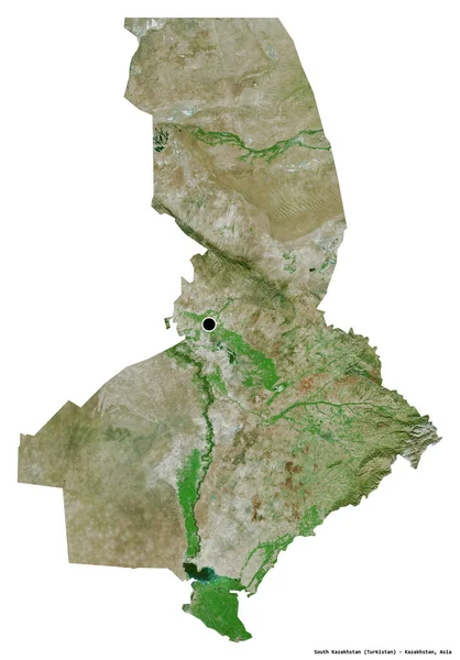 カザフスタンの地域である南カザフスタンの形状で 首都は白い背景に孤立している 衛星画像 3Dレンダリング — ストック写真