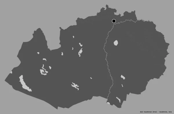 Form Västra Kazakstan Regionen Kazakstan Med Sin Huvudstad Isolerad Solid — Stockfoto