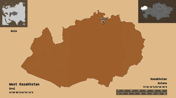 Форма Західного Казахстану Казахстану Його Столиці Масштаб Відстаней Превью Етикетки — стокове фото