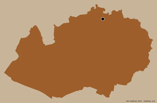 西カザフスタン カザフスタンの地域の形状は その資本金をしっかりとした色の背景に孤立した パターン化されたテクスチャの構成 3Dレンダリング — ストック写真