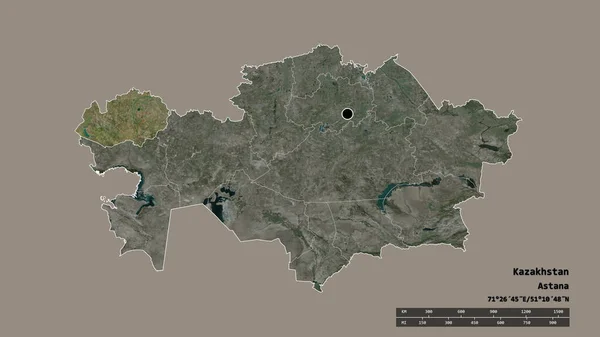 카자흐스탄의 형태와 중심의 그리고 카자흐스탄 지역이 라벨이요 렌더링 — 스톡 사진
