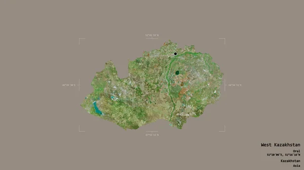 Obszar Zachodniego Kazachstanu Region Kazachstanu Odizolowany Solidnym Tle Georeferencyjnej Skrzynce — Zdjęcie stockowe
