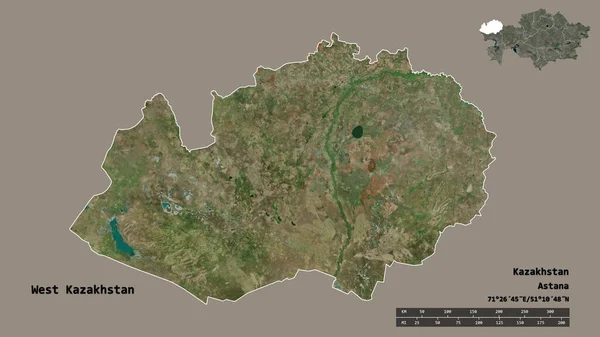 Form Västra Kazakstan Regionen Kazakstan Med Dess Huvudstad Isolerad Solid — Stockfoto