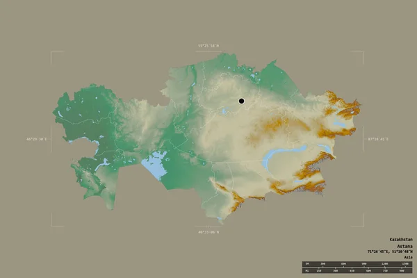 Området Kazakstan Isolerat Solid Bakgrund Georefererad Avgränsningsbox Huvudsaklig Regional Indelning — Stockfoto