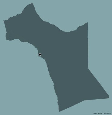 Kenya 'nın Garissa ilçesi, başkenti koyu renk arka planda izole edilmiş. Renkli yükseklik haritası. 3B görüntüleme