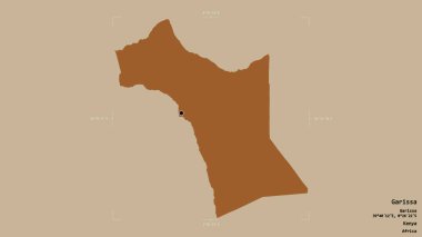 Garissa bölgesi, Kenya ilçesi, jeoreferatlı bir sınır kutusunda sağlam bir arka planda izole edilmiş. Etiketler. Desenli dokuların bileşimi. 3B görüntüleme