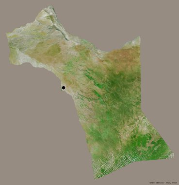Kenya 'nın Garissa ilçesi, başkenti koyu renk arka planda izole edilmiş. Uydu görüntüleri. 3B görüntüleme