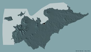 Kenya 'nın Homa Körfezi' nin şekli, başkenti katı renk arkaplanı ile izole edilmiş. Renkli yükseklik haritası. 3B görüntüleme