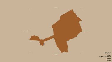 Kenya 'nın Isiolo ilçesi, jeoreferated sınır kutusunda sağlam bir arka planda izole edilmiş. Etiketler. Desenli dokuların bileşimi. 3B görüntüleme