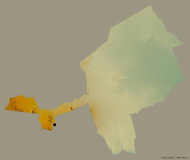 Kenya 'nın Isiolo ilçesi, başkenti katı renk arkaplanı ile izole edilmiştir. Topografik yardım haritası. 3B görüntüleme