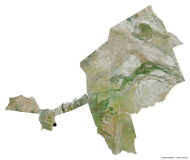 Kenya 'nın Isiolo ilçesi, başkenti beyaz arka planda izole edilmiştir. Uydu görüntüleri. 3B görüntüleme