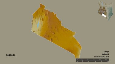 Kenya 'nın Kajiado ilçesi, başkenti sağlam arka planda izole edilmiştir. Uzaklık ölçeği, bölge önizlemesi ve etiketleri. Topografik yardım haritası. 3B görüntüleme