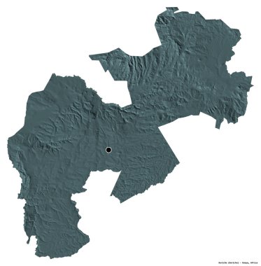 Kenya 'nın Kericho ilçesi, başkenti beyaz arka planda izole edilmiştir. Renkli yükseklik haritası. 3B görüntüleme