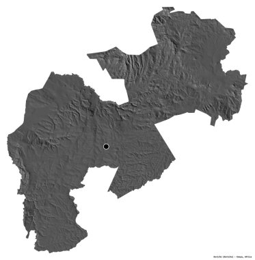 Kenya 'nın Kericho ilçesi, başkenti beyaz arka planda izole edilmiştir. Çift seviyeli yükseklik haritası. 3B görüntüleme