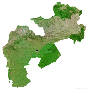 Kenya 'nın Kericho ilçesi, başkenti beyaz arka planda izole edilmiştir. Uydu görüntüleri. 3B görüntüleme