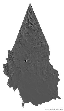 Kenya 'nın Kirinyaga ilçesi, başkenti beyaz arka planda izole edilmiştir. Çift seviyeli yükseklik haritası. 3B görüntüleme