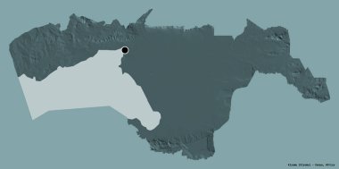 Kenya 'nın Kisumu ilçesi, başkenti katı renk arkaplanı ile izole edilmiştir. Renkli yükseklik haritası. 3B görüntüleme