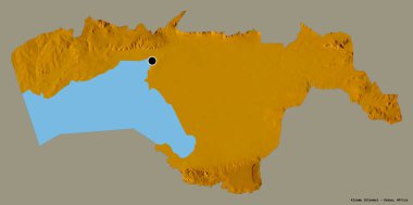 Kenya 'nın Kisumu ilçesi, başkenti katı renk arkaplanı ile izole edilmiştir. Topografik yardım haritası. 3B görüntüleme