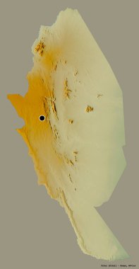 Kitui 'nin şekli, Kenya eyaleti, başkenti katı renk arkaplanı ile izole edilmiş. Topografik yardım haritası. 3B görüntüleme