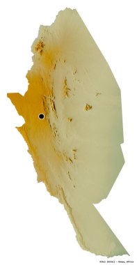 Kenya 'nın başkenti Kitui' nin beyaz arka planda izole edilmiş hali. Topografik yardım haritası. 3B görüntüleme