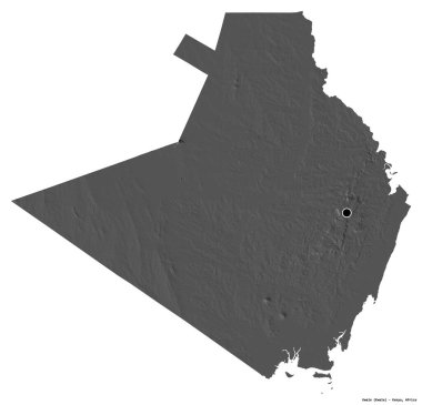 Kenya 'nın başkenti Kwale' nin beyaz arka planda izole edilmiş hali. Çift seviyeli yükseklik haritası. 3B görüntüleme