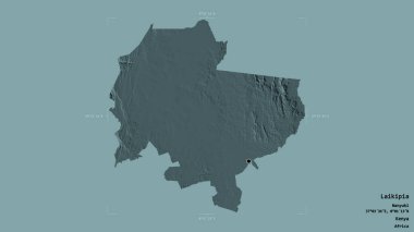 Laikipia bölgesi, Kenya ilçesi, jeoreferatlı bir sınır kutusunda sağlam bir arka planda izole edilmiş. Etiketler. Renkli yükseklik haritası. 3B görüntüleme