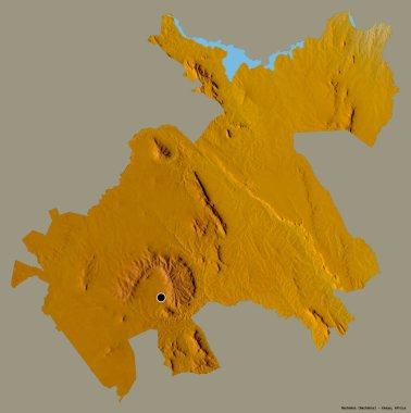 Kenya 'nın Machakos ilçesinin başkenti, koyu renk arka planda izole edilmiştir. Topografik yardım haritası. 3B görüntüleme