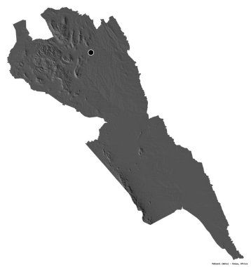 Kenya 'nın Makueni ilçesi, başkenti beyaz arka planda izole edilmiştir. Çift seviyeli yükseklik haritası. 3B görüntüleme
