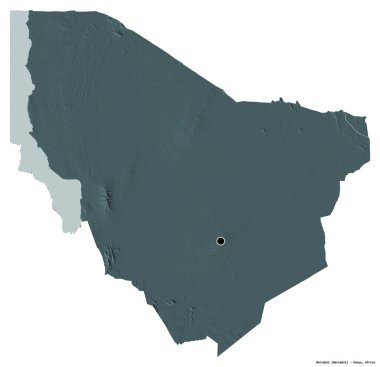 Kenya 'nın Marsabit ilçesi, başkenti beyaz arka planda izole edilmiştir. Renkli yükseklik haritası. 3B görüntüleme