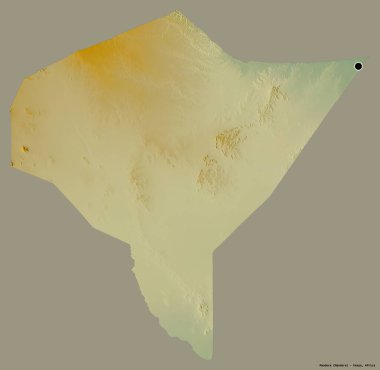 Kenya 'nın Mandera ilçesi, başkenti katı renk arkaplanı ile izole edilmiştir. Topografik yardım haritası. 3B görüntüleme
