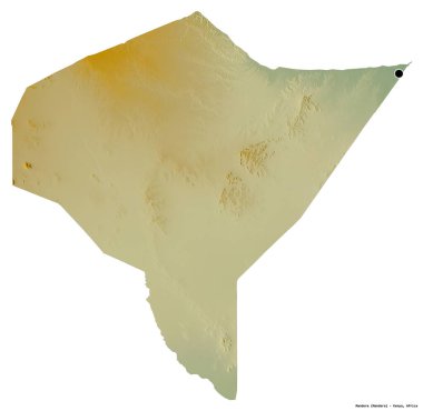 Kenya 'nın başkenti Mandera' nın beyaz arka planda izole edilmiş hali. Topografik yardım haritası. 3B görüntüleme