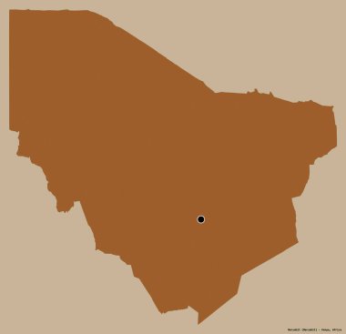 Kenya 'nın Marsabit ilçesi. Başkenti koyu renk arka planda izole edilmiş. Desenli dokuların bileşimi. 3B görüntüleme