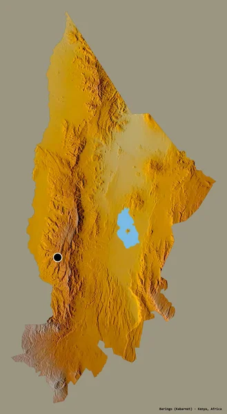肯尼亚巴林哥县的形状 其首府被隔离在一个坚实的色彩背景上 地形浮雕图 3D渲染 — 图库照片
