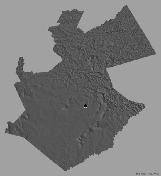 ケニアの郡ボメットの形で その首都はしっかりとした色の背景に隔離されています 標高マップ 3Dレンダリング — ストック写真