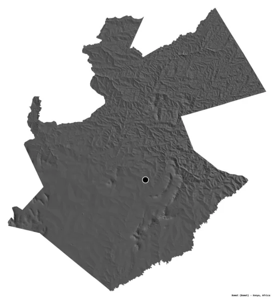 Tvar Bomet Okres Keňa Hlavním Městem Izolovaným Bílém Pozadí Mapa — Stock fotografie