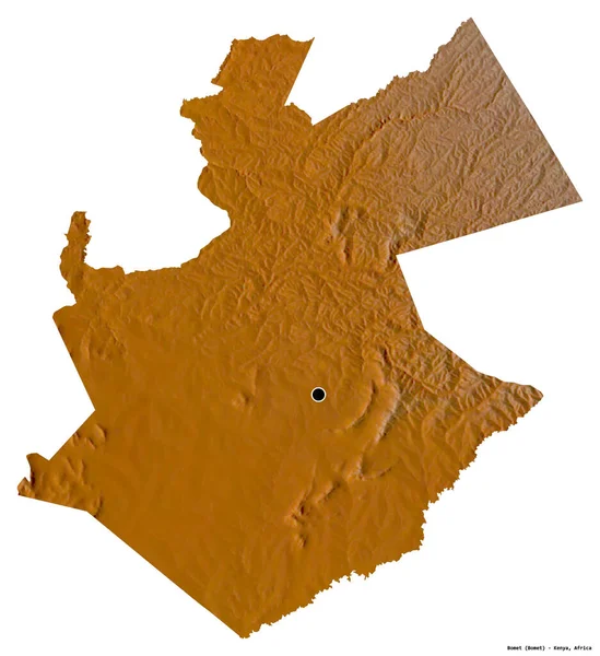 肯尼亚的Bomet形状 首都被白色背景隔离 地形浮雕图 3D渲染 — 图库照片
