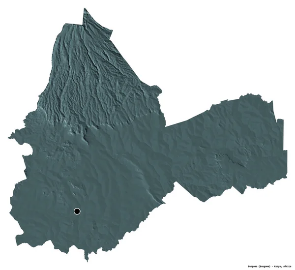 肯尼亚邦戈马县的形状 其首都被白色背景隔离 彩色高程图 3D渲染 — 图库照片