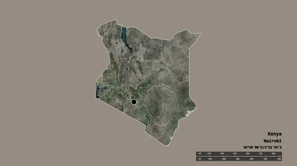 主要な地域部門と分離されたブシア地域とケニアの荒廃した形 ラベル 衛星画像 3Dレンダリング — ストック写真