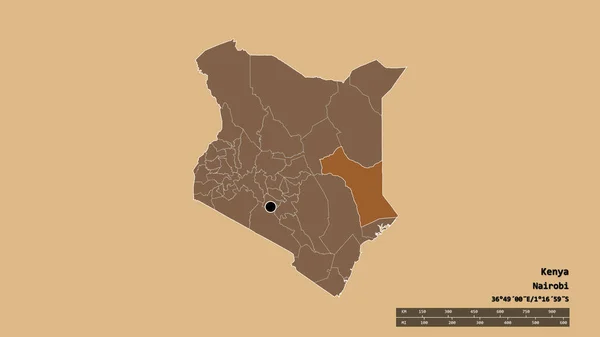 以首都 主要区域分部和分离的加里萨地区为首都的肯尼亚的绝望面貌 图形纹理的组成 3D渲染 — 图库照片