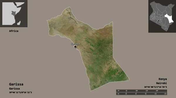 Shape Garissa Grafschaft Kenia Und Seine Hauptstadt Entfernungsskala Vorschau Und — Stockfoto