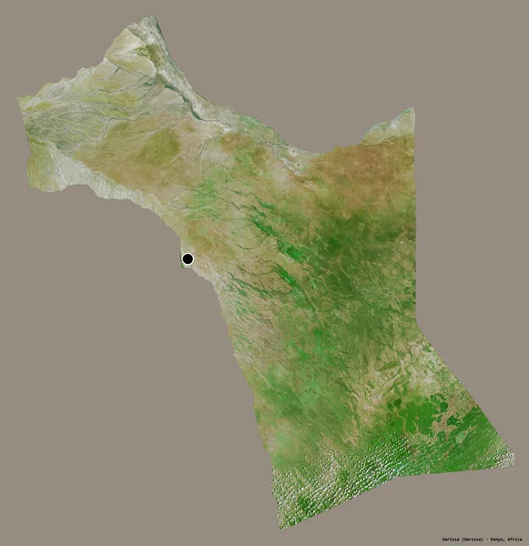 肯尼亚加里萨县的形状 其首府被隔离在一个坚实的色彩背景上 卫星图像 3D渲染 — 图库照片
